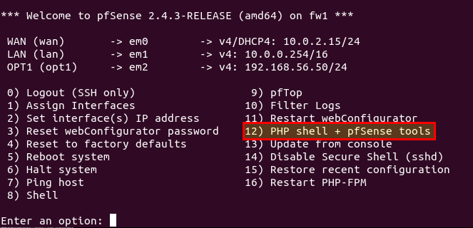 CLI do pfSense