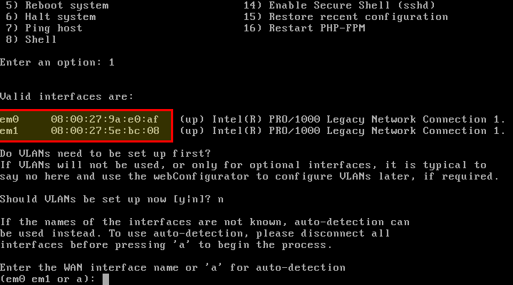 interfaces de atribuição pfsense